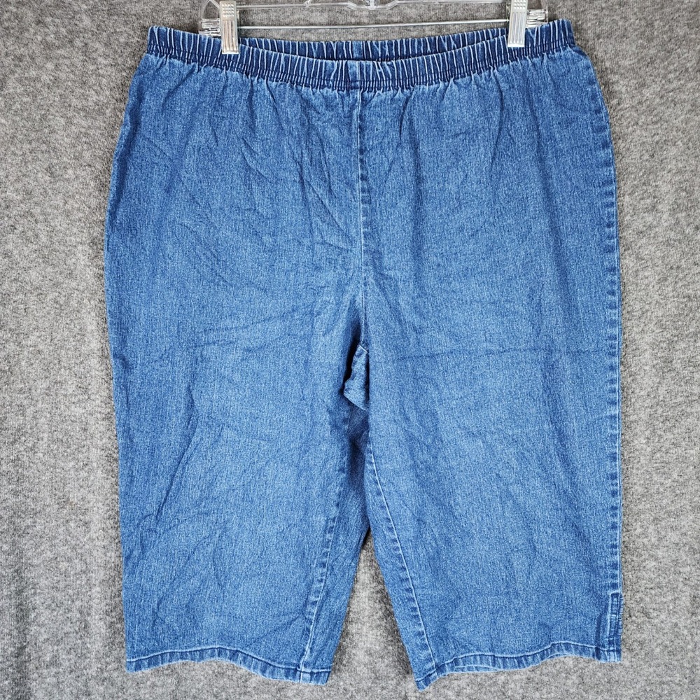 JMS Capri Pants Womens 2X 18W Denim Blue Elastic Waist Button Hem EUC